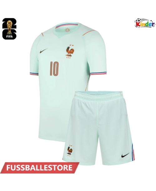 Günstige Frankreich Kylian Mbappe #10 Auswärts Trikotsatzt Kinder WM 2026 Kurzarm (+ Kurze Hosen)